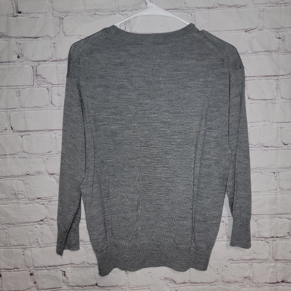 J. Crew Wool Blend Gray Crewneck Sweater with Design